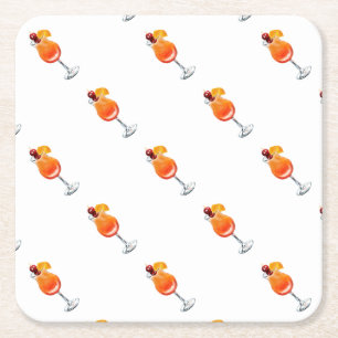 Dessous De Verre Carré Cocktail Tequila Sunrise aquarelle