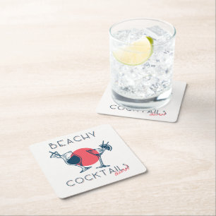 Dessous De Verre Carré Cocktails de Plage Acclamations Fête Artistique