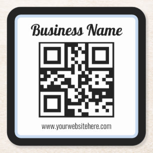 Dessous De Verre Carré Code QR éditable & Texte avec bordure bleu clair