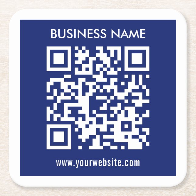Dessous De Verre Carré Code QR modifiable (généré instantanément) | bleu  (Devant)