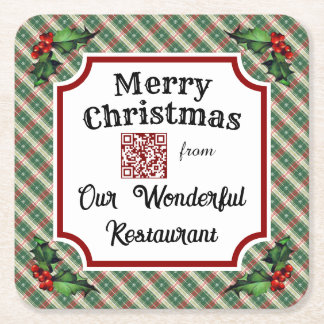 Dessous De Verre Carré Code QR personnalisé Restaurant Noël Plat