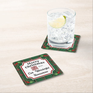 Dessous De Verre Carré Code QR personnalisé Restaurant Noël Vert Plat