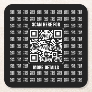Dessous De Verre Carré Code QR promotionnel (modifiable) avec motif de lo
