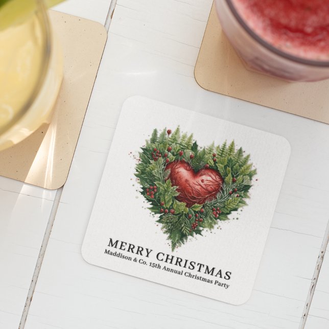 Dessous De Verre Carré Coeur À feuillage persistant festif (Créateur téléchargé)