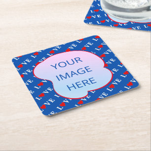 Dessous De Verre Carré Coeur d'amour bleu marine