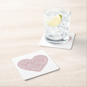 Dessous De Verre Carré Coeur d'amour de dentelle rose