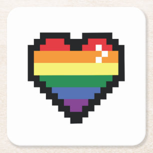 Dessous De Verre Carré Coeur de pixel arc-en-ciel