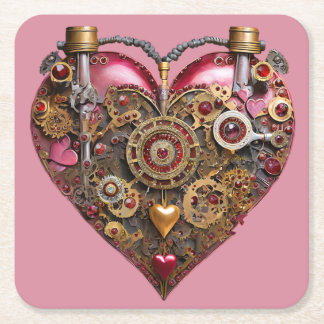 Dessous De Verre Carré Cœur de Streampunk Rubis Saint-Valentin