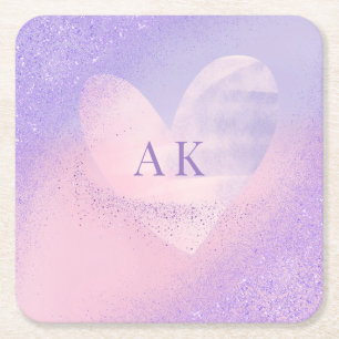 Dessous De Verre Carré Cœur dégradé violet rose Monogramme