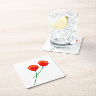 Dessous De Verre Carré Coeur des fleurs de pavot rouge