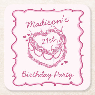 Dessous De Verre Carré Coeur rose rétro Coquette gâteau cerise Anniversai
