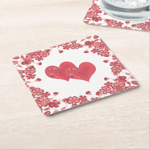 Dessous De Verre Carré coeur rouge amour Saint Valentin