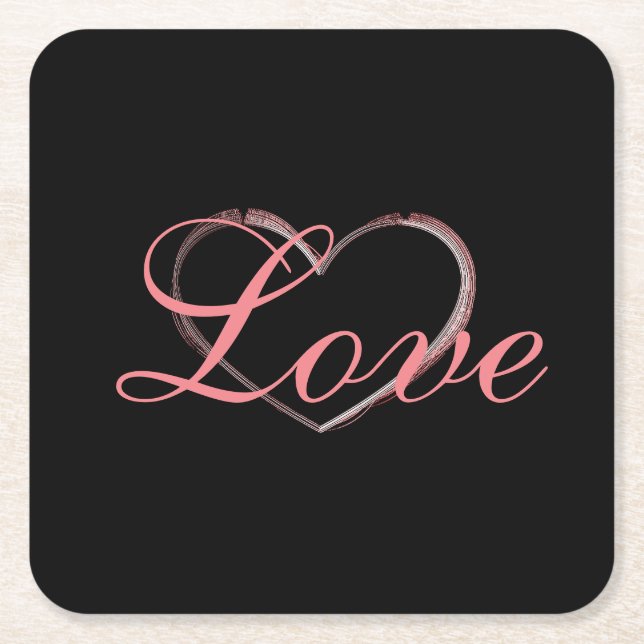 Dessous De Verre Carré Coeur tendance Grey Calligraphie Amour Mariage (Devant)