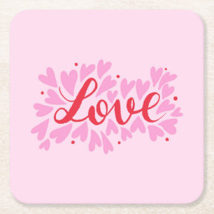 Dessous De Verre Carré Coeurs d'amour - rose et rouge