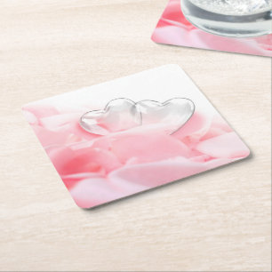 Dessous De Verre Carré Coeurs de verre romantique Pétales Roses