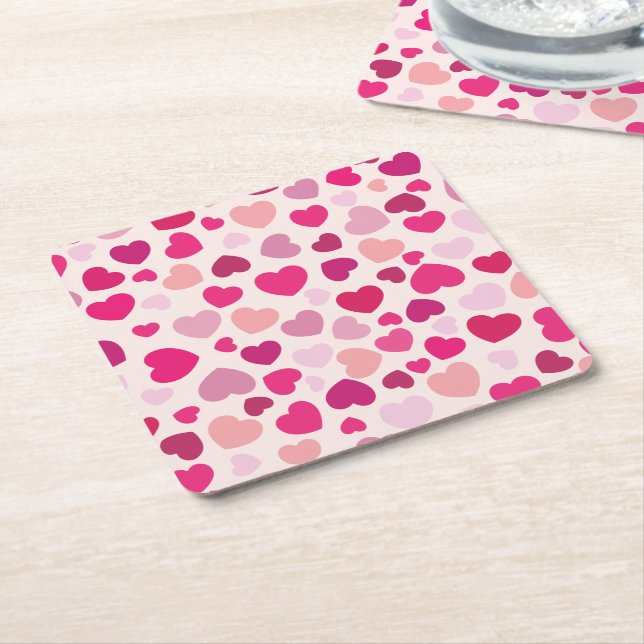 Dessous De Verre Carré Coeurs en rose (Incliné)