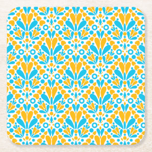 Dessous De Verre Carré Coeurs et points turquoise et orangés très colorés
