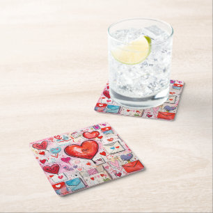 Dessous De Verre Carré Coeurs lunaires et lettres d'amour Motif