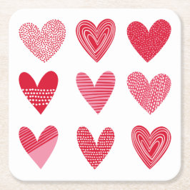 Dessous De Verre Carré Coeurs mignons en rouge et rose