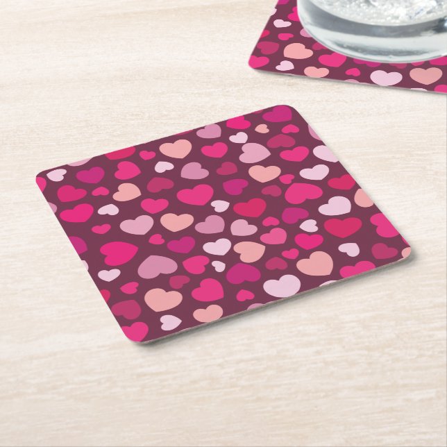 Dessous De Verre Carré Coeurs roses (Incliné)