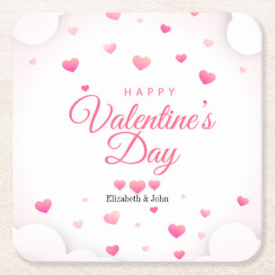 Dessous De Verre Carré Cœurs roses Joyeuse Saint-Valentin