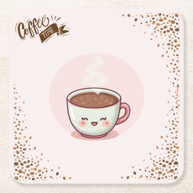 Dessous De Verre Carré Coffee Pink Aesthetic Kwaii style Coaster (Devant)