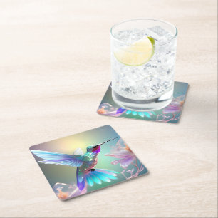 Dessous De Verre Carré Colibri en verre arc-en-ciel