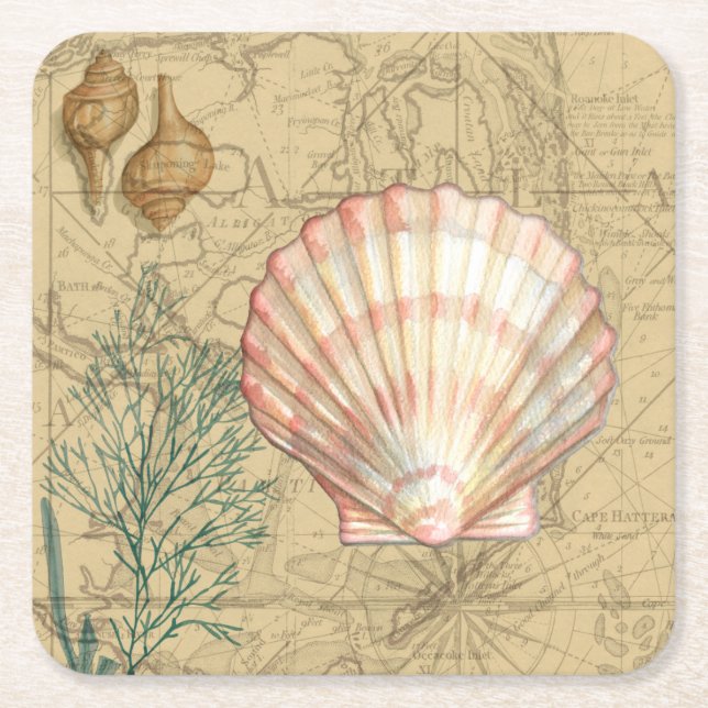 Dessous De Verre Carré Collage de la carte côtière (Devant)
