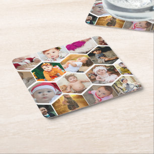 Dessous De Verre Carré Collage photo Hexagon