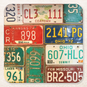 Dessous De Verre Carré collection de plaques d'immatriculation rouille ré