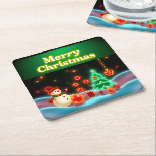 Dessous De Verre Carré Collection populaire Noël Neon Holiday