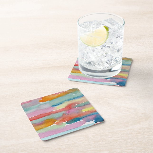 Dessous De Verre Carré Colorful Abstract Watercolor Drink Coasters (En situation)