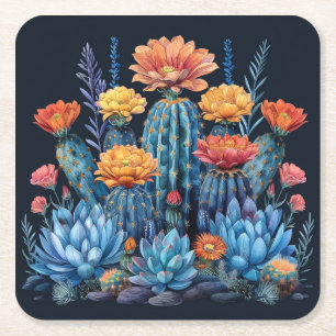 Dessous De Verre Carré Composition des cactus à fleurs, succulents