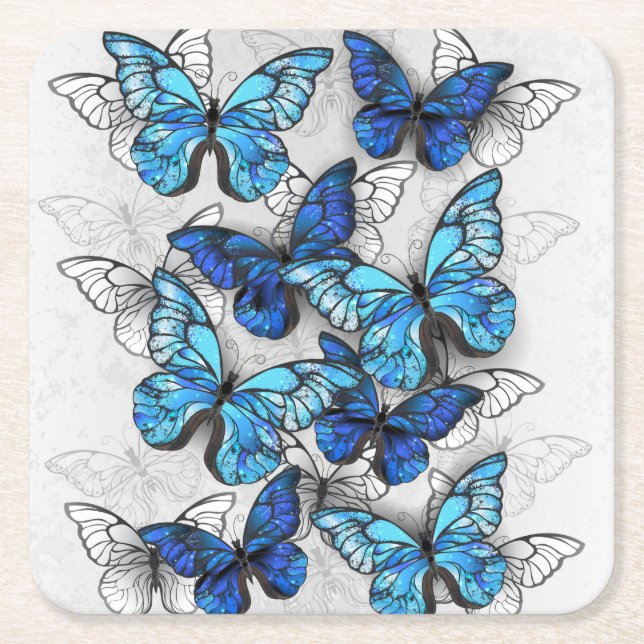 Dessous De Verre Carré Composition des White and Blue Butterflies (Devant)
