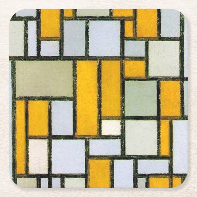 Dessous De Verre Carré Composition Jaune et Gris, Mondrian (Devant)