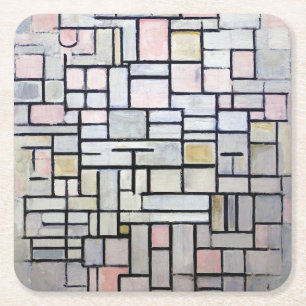 Dessous De Verre Carré Composition rose et gris, Mondrian