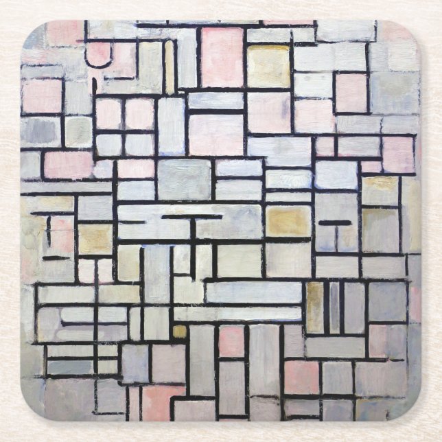 Dessous De Verre Carré Composition rose et gris, Mondrian (Devant)