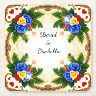 Dessous De Verre Carré Conception de cadre floral vibrant