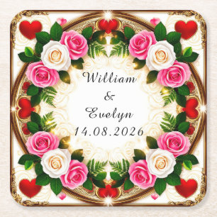 Dessous De Verre Carré Conception de cadre floral vibrant