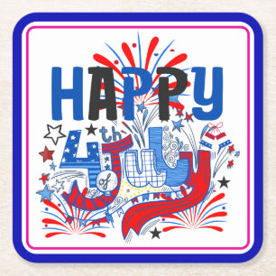 Dessous De Verre Carré Conception de célébration patriotique du 4 juillet