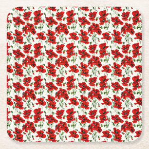 Dessous De Verre Carré Conception de coquelicot rouge