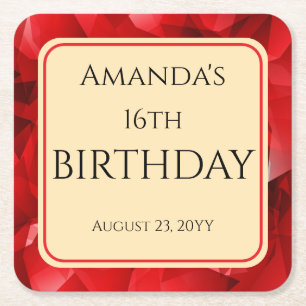 Dessous De Verre Carré Conception de cristal abstrait rouge Anniversaire