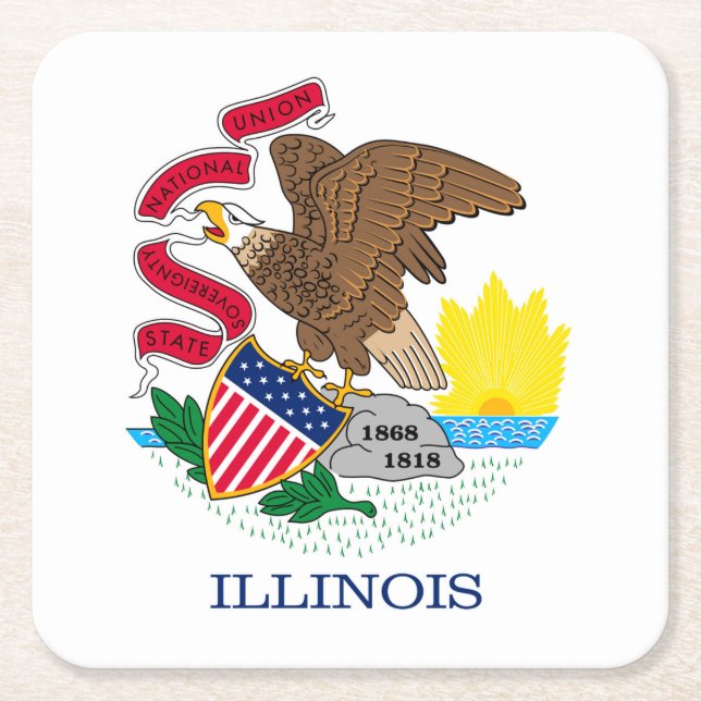 Dessous De Verre Carré Conception de drapeau d'état de l'Illinois (Devant)