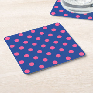 Dessous De Verre Carré Conception de motif à pois rose sur bleu