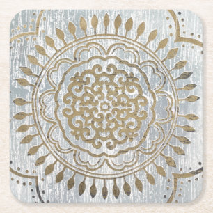 Dessous De Verre Carré Conception d'or de mandala