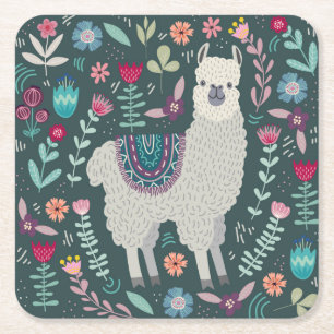 Dessous De Verre Carré Conception florale de lama mignon
