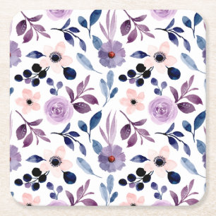 Dessous De Verre Carré Conception florale délicate avec feuilles de lavan