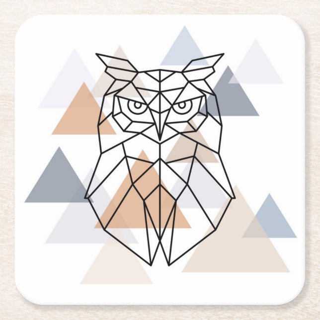 Dessous De Verre Carré Conception géométrique de hibou (Devant)