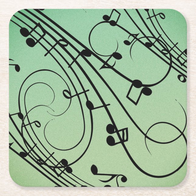 Dessous De Verre Carré Conception verte de musique de notes de fantaisie (Devant)