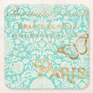 Dessous De Verre Carré Conception vintage d'or de Paris avec le papillon
